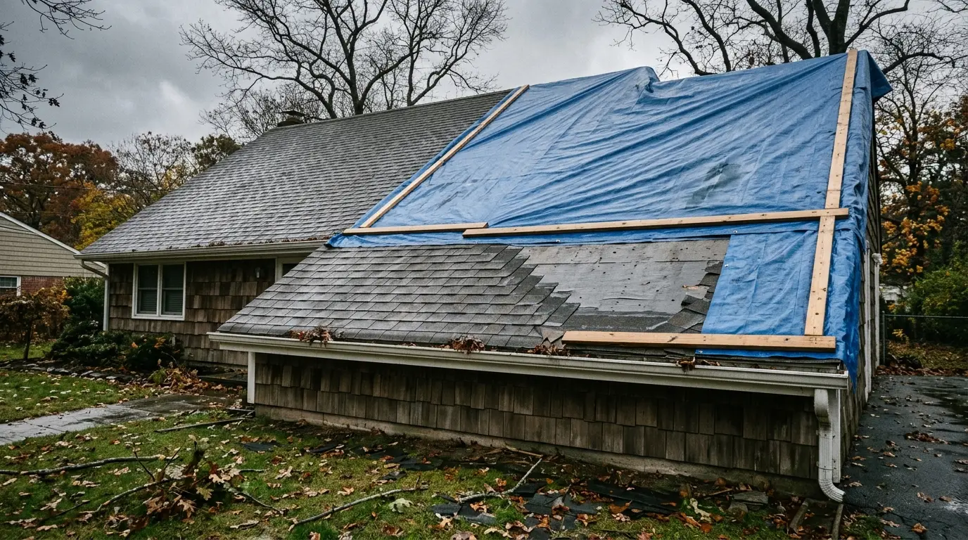 Emergency roof repair and storm damage work in Islip, New York