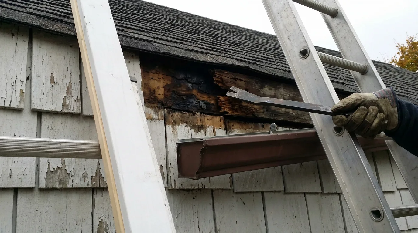 Gutter work on a home in Commack, New York