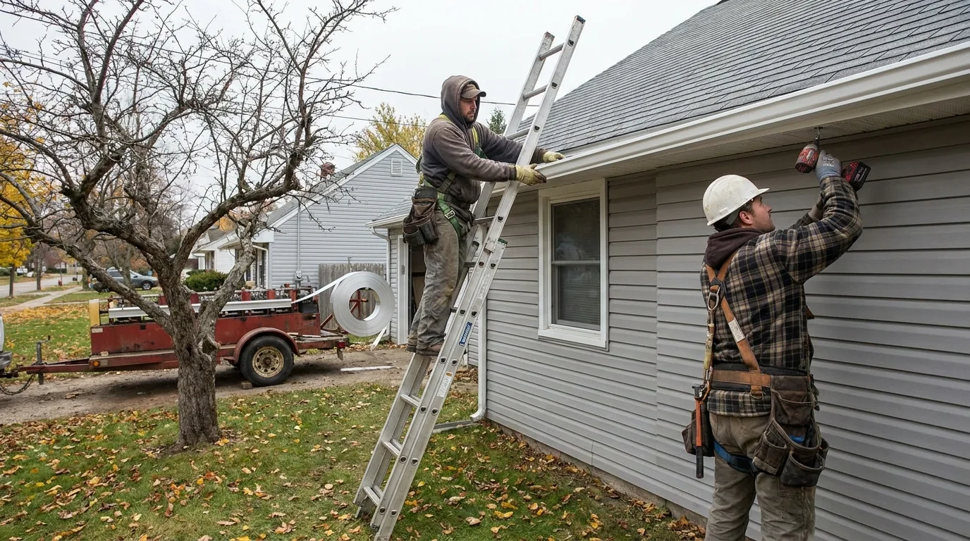 Seamless gutter installation on a home in Commack, New York
