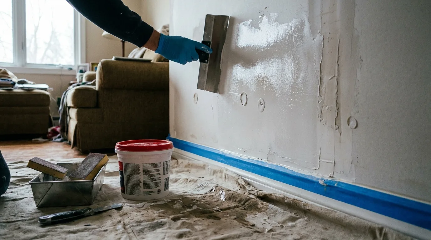 Interior painting and wall preparation work in a Commack, NY home