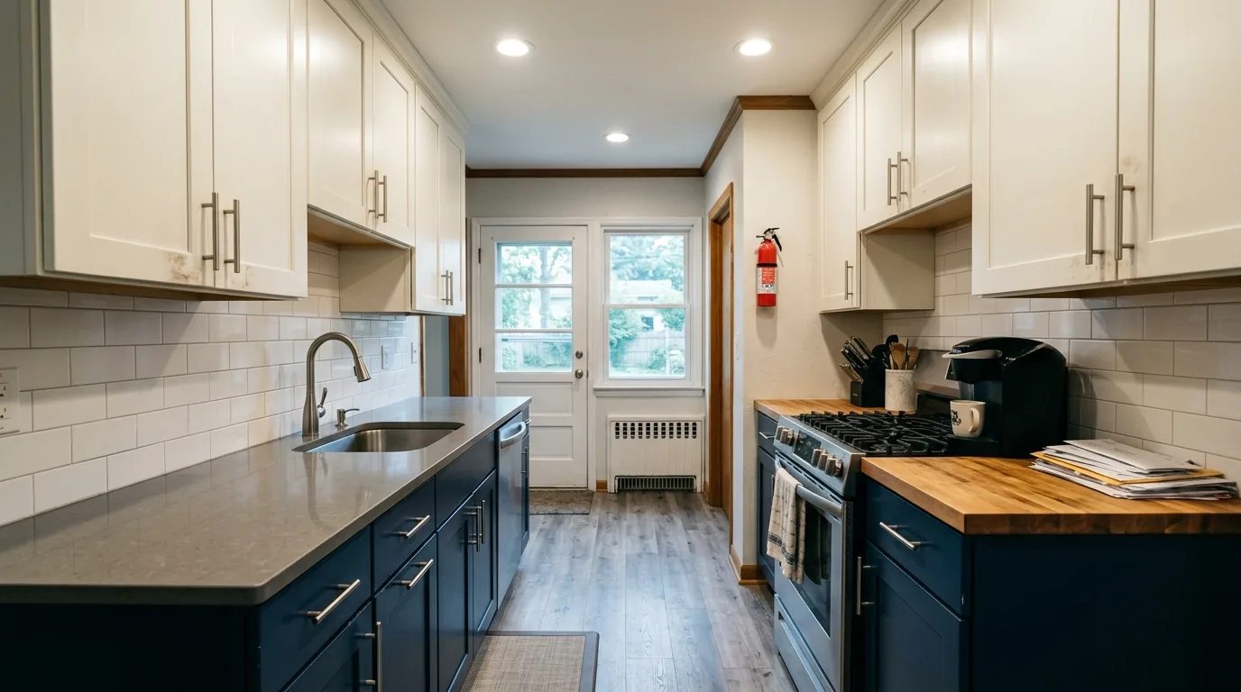 Two tone galley kitchen renovation