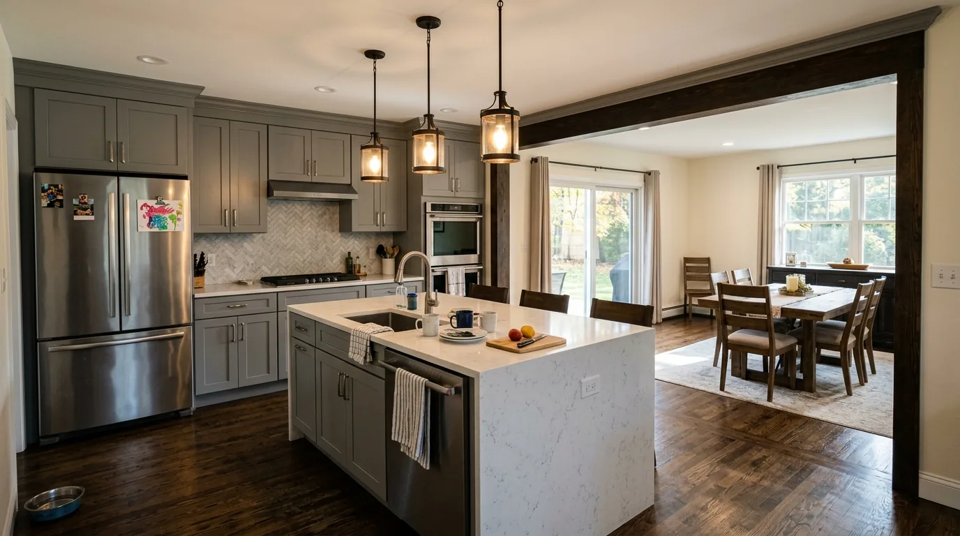Open concept kitchen remodel with wall removed