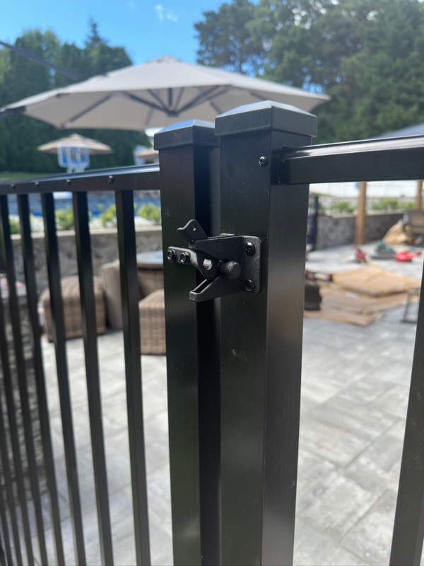 Self-closing pool gate detail