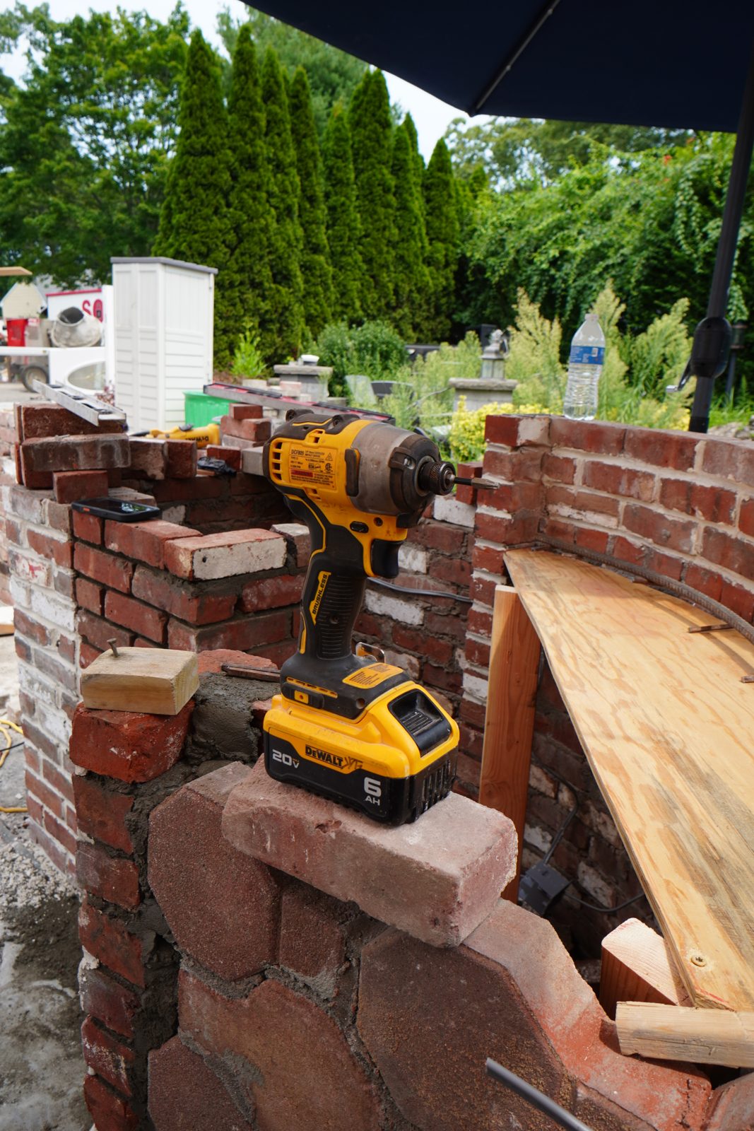 Outdoor kitchen countertop forms and brick work in progress