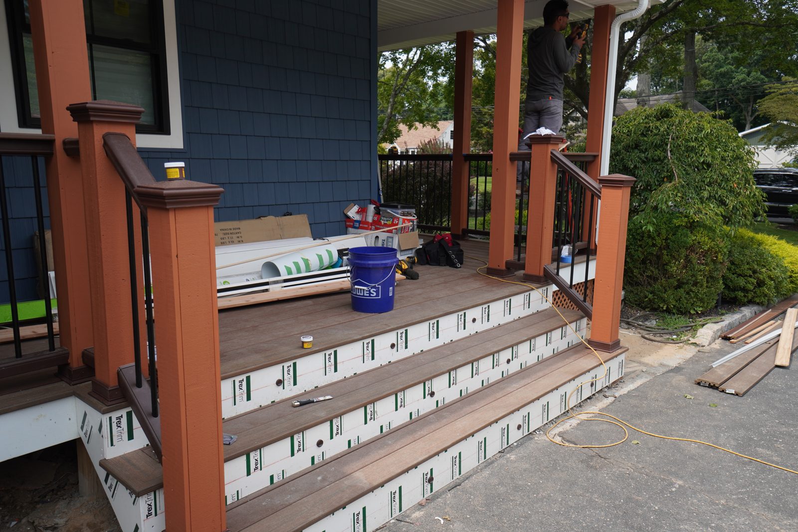 New composite porch steps and decking during installation